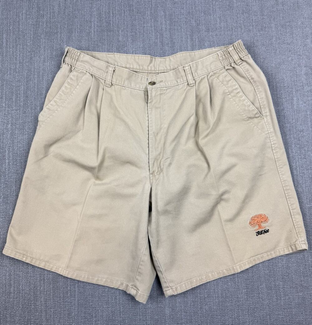 Oak Tree Golf Course Khaki Pleated Golf Shorts Mens Size 36 Beige Cotton Casual